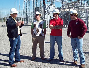 Kevin Norris explains the operation of a 500 kV switch at McAdams transmission substation.