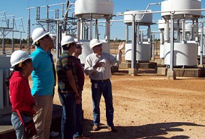 Richard Burkhalter explains the operation of shunt reactors connected to the 500/230 KV autotransformer tertiary windings at McAdams transmission substation.